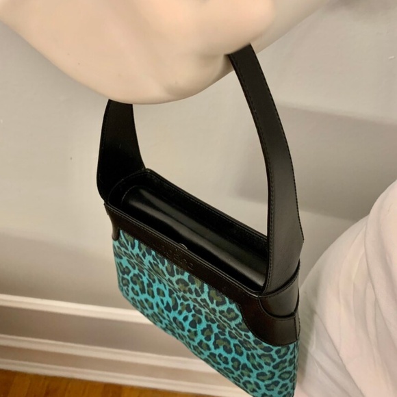 Emanuel Ungaro Paris Teal/Black Animal Purse /Leather & Suede - Picture 4 of 10